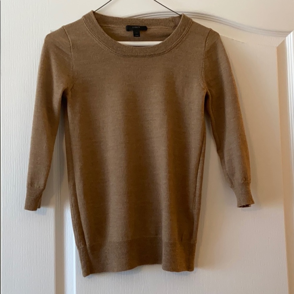 Jcrew camel 100% wool 3/4 sleeve sweater